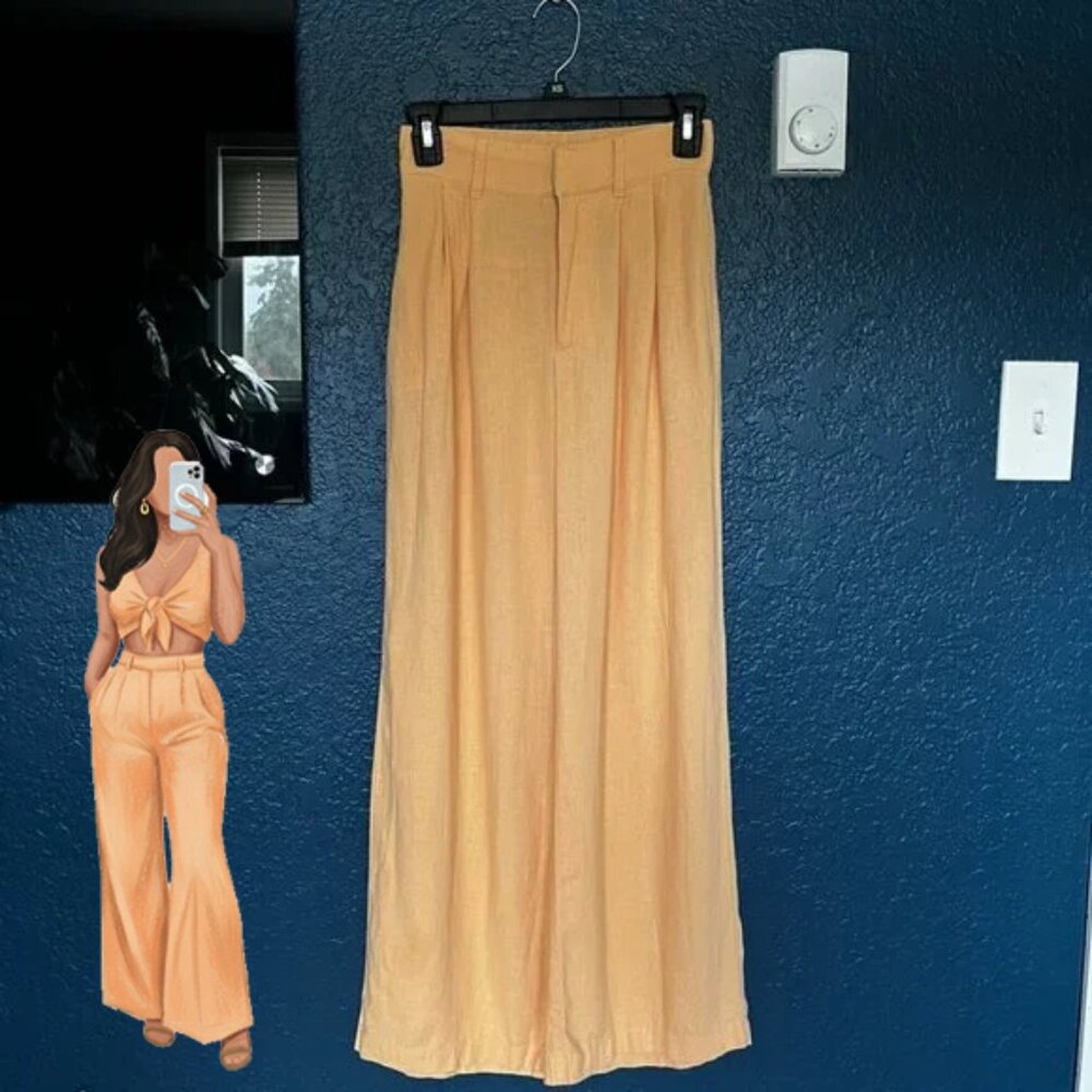 ABERCROMBIE & FITCH Pleated Wide-Leg Linen Pants Women’s XS Peach/Orange